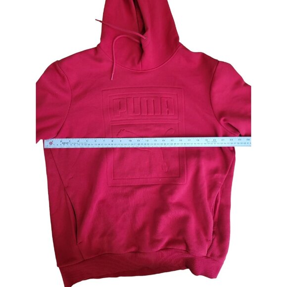 Mens Puma Embossed Cottton Blend  Red Drawstring Hoodie Hooded Sweatshirt US L - Picture 2 of 5